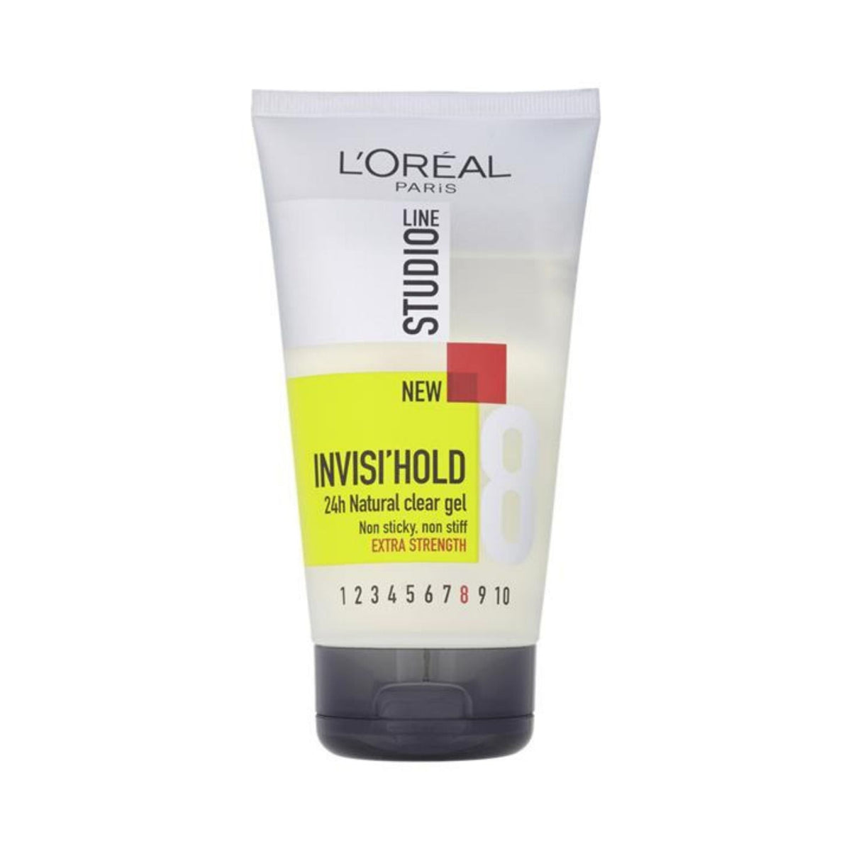 Refect Beauty L'Oréal Paris Studio Line Invisi'Hold extra strength hair styling gel in a clear squeeze tube.