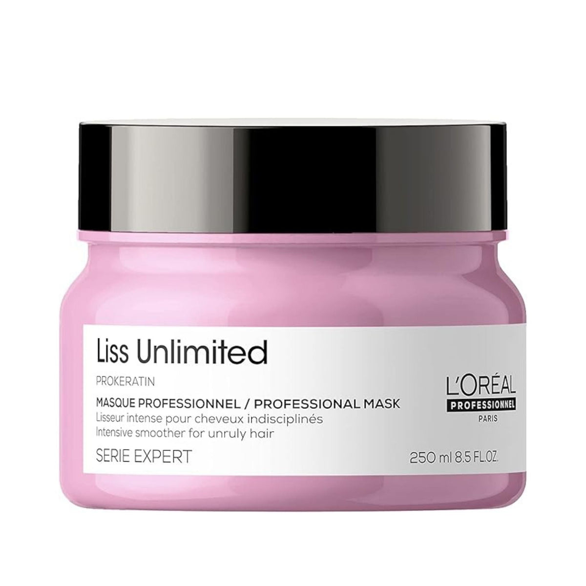 Refect Beauty L'Oréal Professionnel Liss Unlimited smoothing hair mask in a pink jar for frizzy and unruly hair