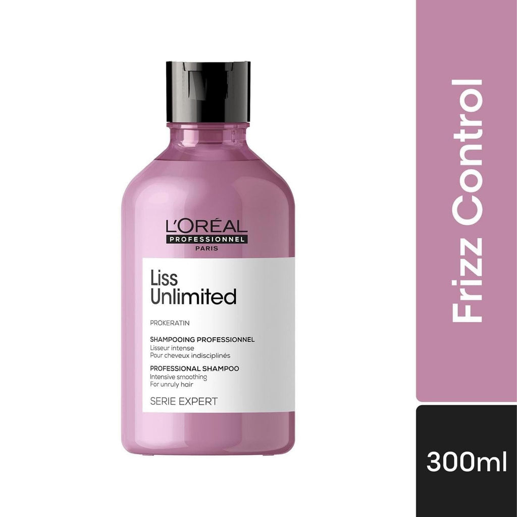 Refect Beauty L'Oréal Professionnel Liss Unlimited smoothing shampoo for frizzy hair in a 300ml purple bottle.