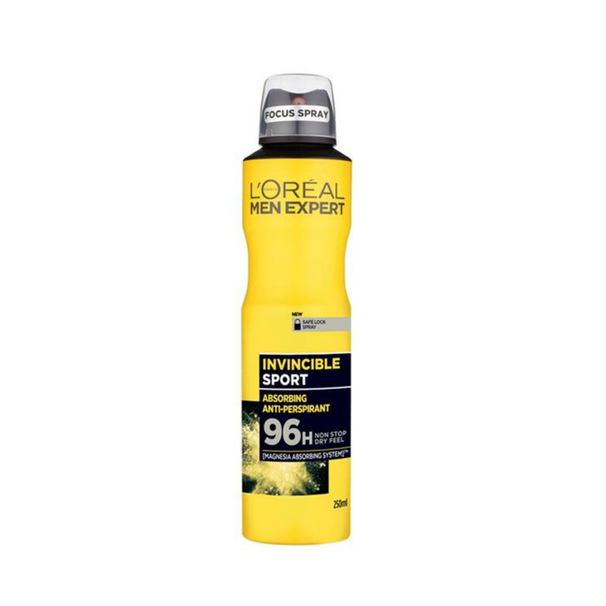 Refect Beauty L'Oreal Men Expert Invincible Sport 96H anti-perspirant deodorant spray in a yellow aerosol can.