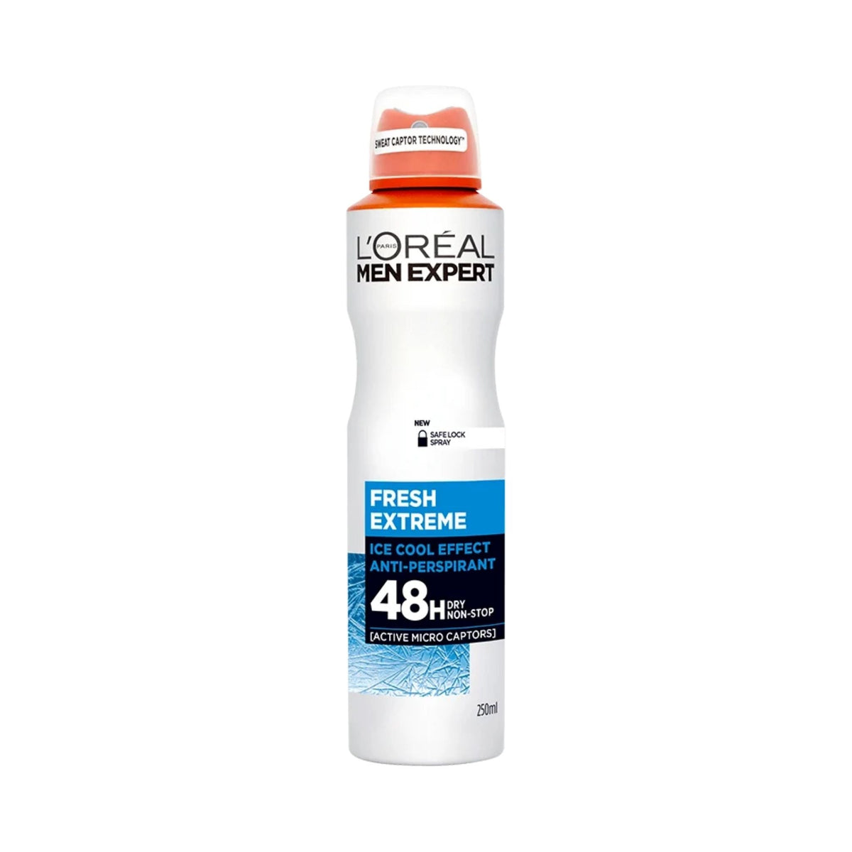 Refect Beauty L'Oreal Paris Men Expert Fresh Extreme 48H anti-perspirant spray can with blue and orange accents.