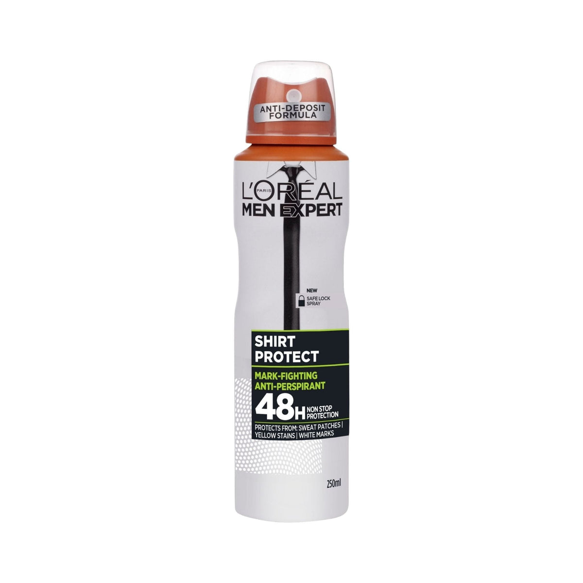 Refect Beauty L'Oreal Paris Men Expert Shirt Protect 48H anti-perspirant spray in a white and orange aerosol can.