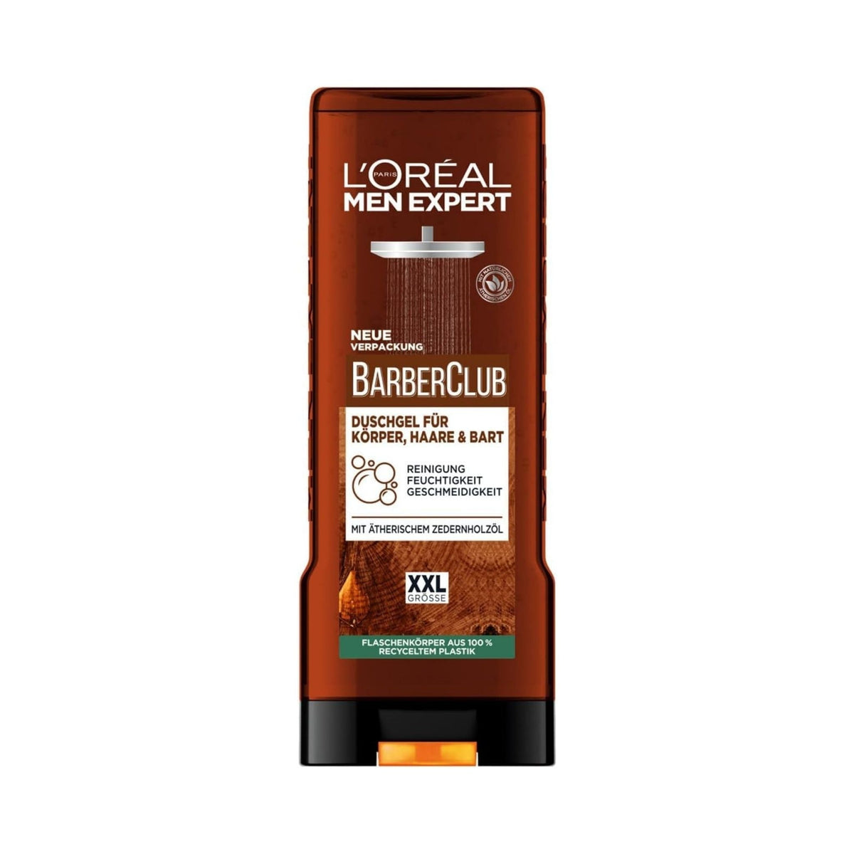 Refect Beauty L'Oréal Men Expert Barber Club 3-in-1 shower gel for hair, beard, and body with cedarwood oil.