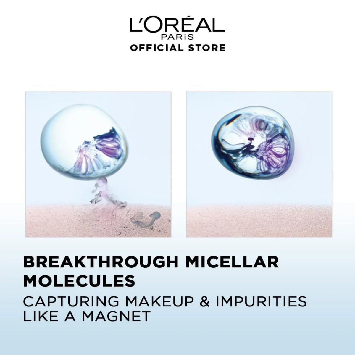 Refect Beauty L'oreal Paris 3-in-1 micellar water molecules capturing makeup and impurities like a magnet
