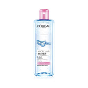 Refect Beauty L'oreal Paris 3-in-1 micellar water in a clear 400ml bottle with a pink cap for sensitive skin.