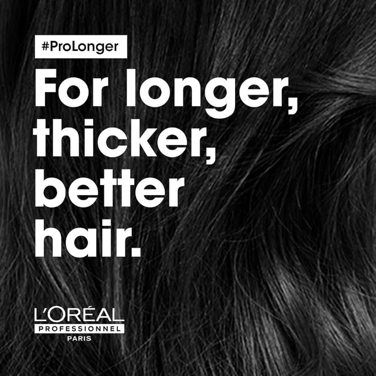 Refect Beauty L'Oréal Professionnel Serie Expert Pro Longer Shampoo promotional graphic with text about thicker hair