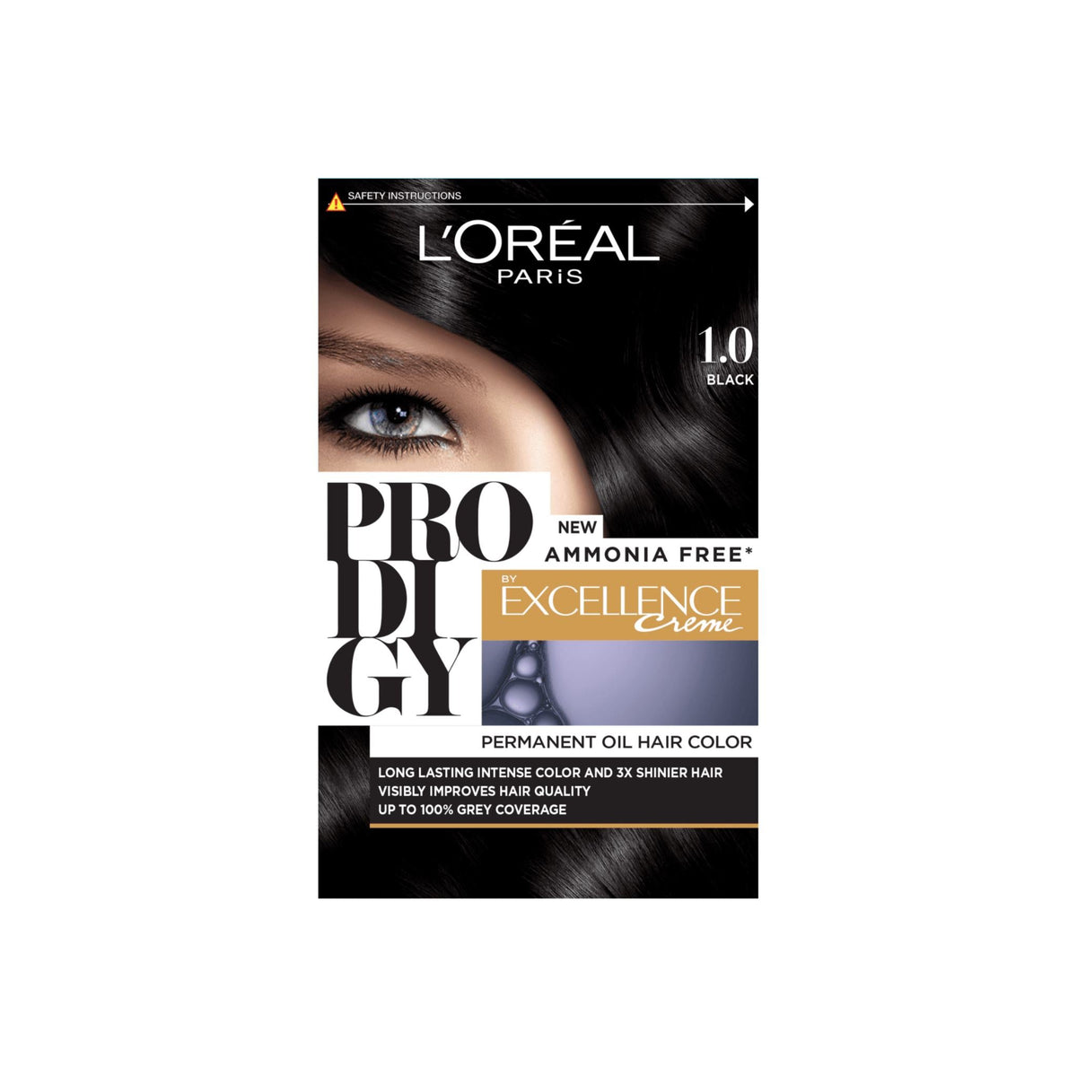 Refect Beauty L'Oreal Paris Prodigy ammonia-free permanent oil hair color box in shade 1.0 Black