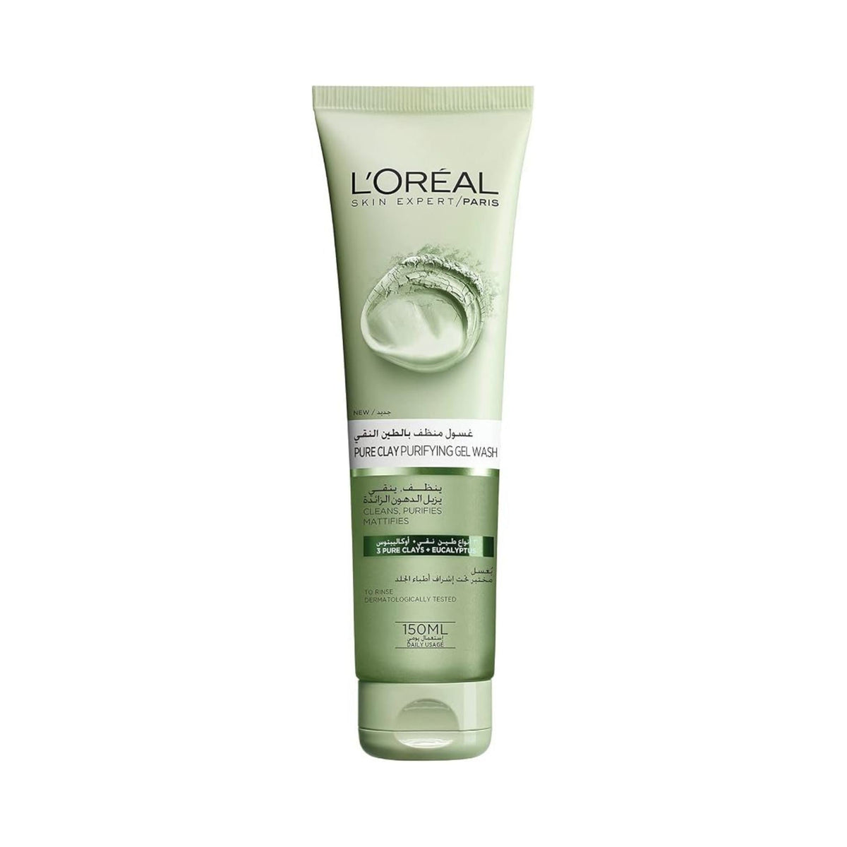 Refect Beauty L'oreal Paris Pure Clay Purifying Gel Wash in a green tube for oily skin with eucalyptus extract