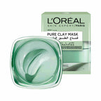 Refect Beauty L'oreal Paris Pure Clay Green Face Mask with eucalyptus in a glass jar with its product packaging box.