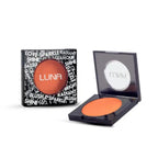 Refect Beauty Luna 3D Blusher in a vibrant coral shade with black patterned compact and mirror
