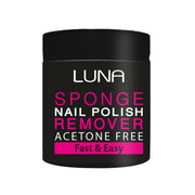 Refect Beauty Luna acetone-free sponge nail polish remover in a black jar with pink and white text