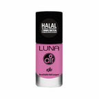 Refect Beauty Luna Air halal breathable nail polish in a vibrant pink shade with a black cap in a glass bottle