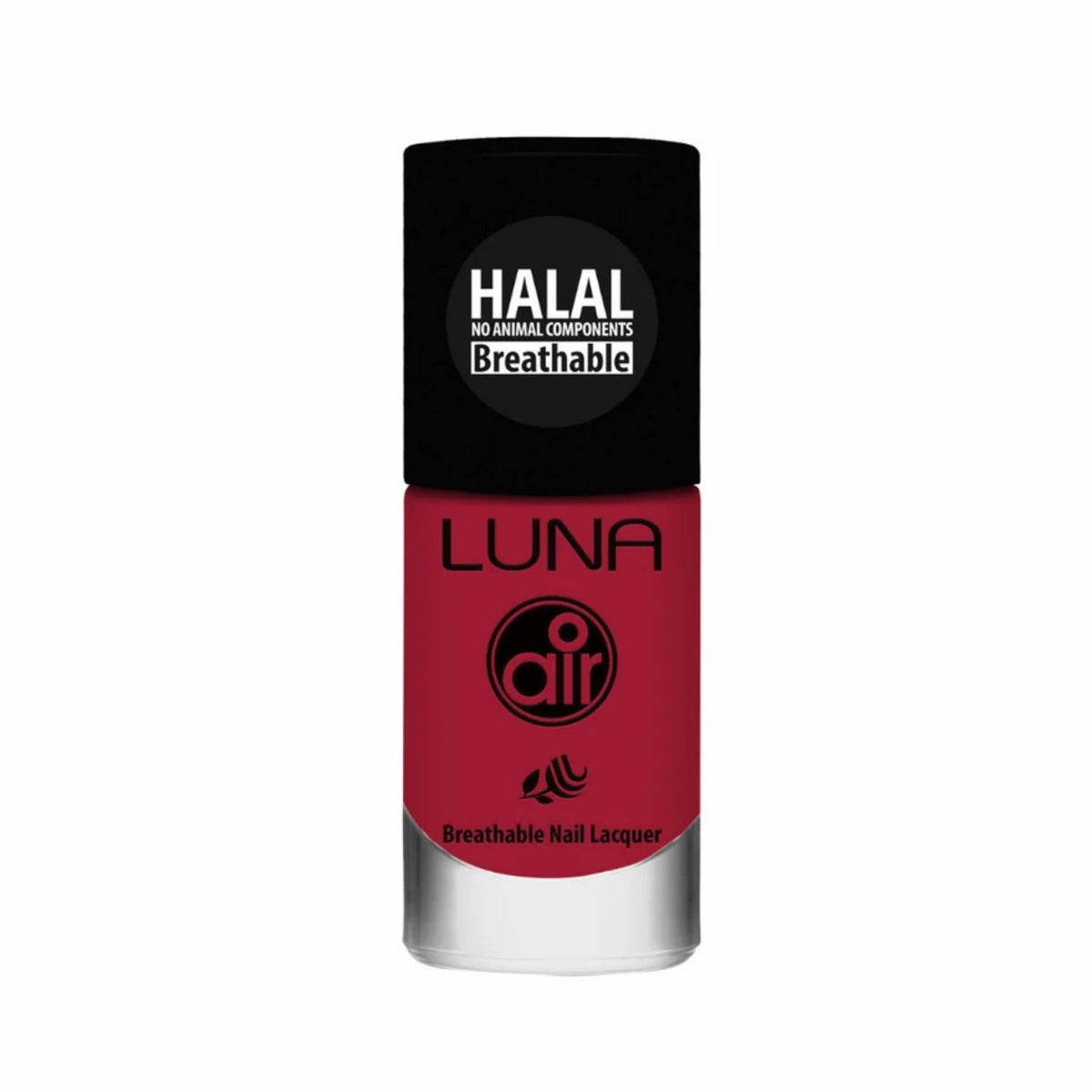 Refect Beauty Luna Air halal-certified breathable nail polish in a vibrant red shade with a glossy finish.