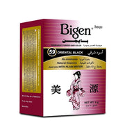 Refect Beauty Luna Bigen No. 59 Oriental Black permanent powder hair color box with traditional Japanese illustration.