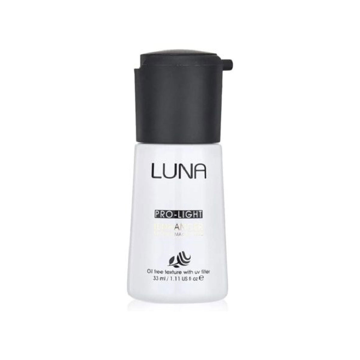 Refect Beauty LUNA Pro Light Enhancer brightening makeup primer in a white bottle with a black pump cap.