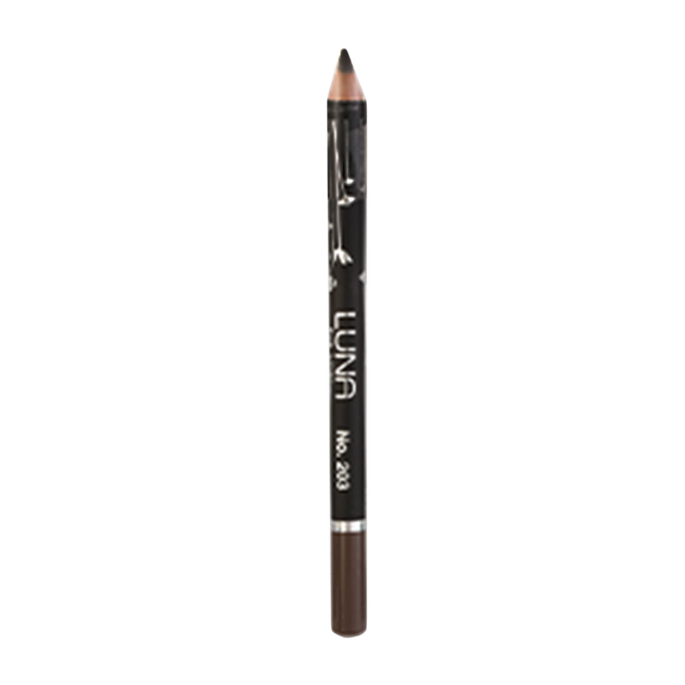 Refect Beauty LUNA eye liner pencil in a dark brown shade with a smooth, sharpenable wooden design.