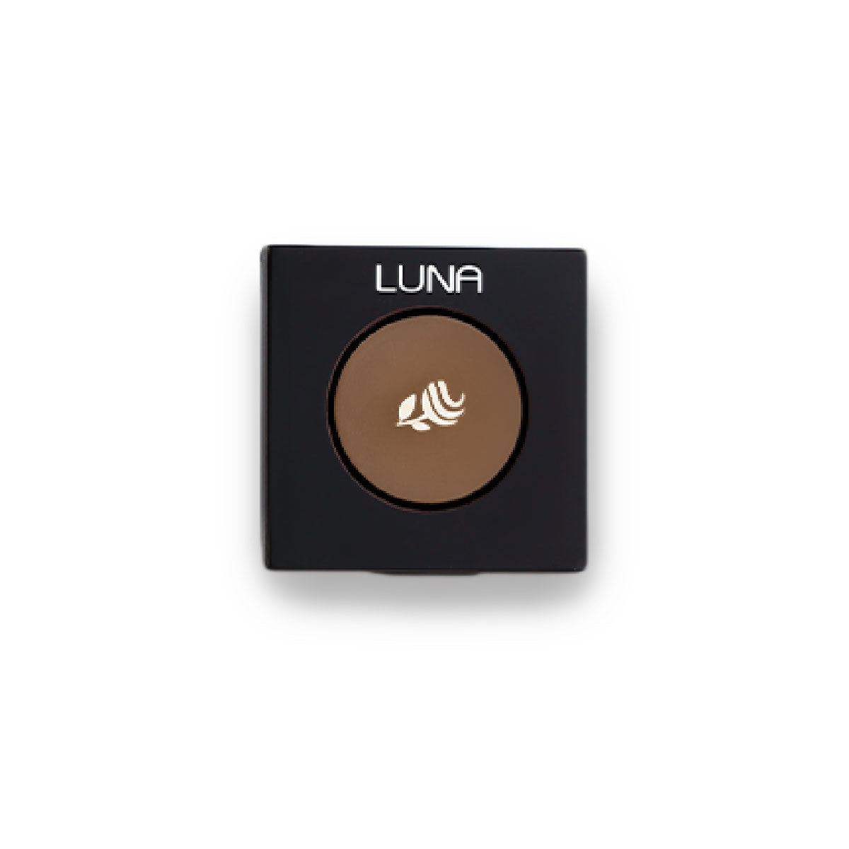 Refect Beauty LUNA eyeshadow in a matte brown shade, presented in a sleek black square compact case.