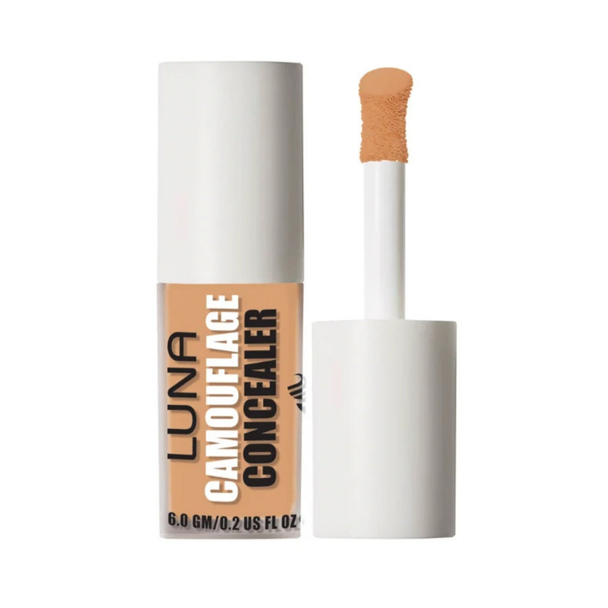 Refect Beauty Luna Camouflage Concealer in a clear tube with a white cap and doe-foot applicator for full coverage.