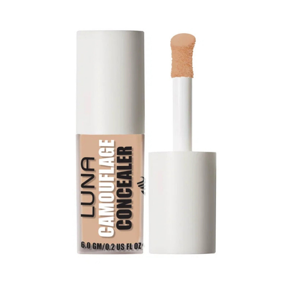 Refect Beauty Luna Camouflage Concealer in a clear tube with a white cap and doe-foot applicator for full coverage.