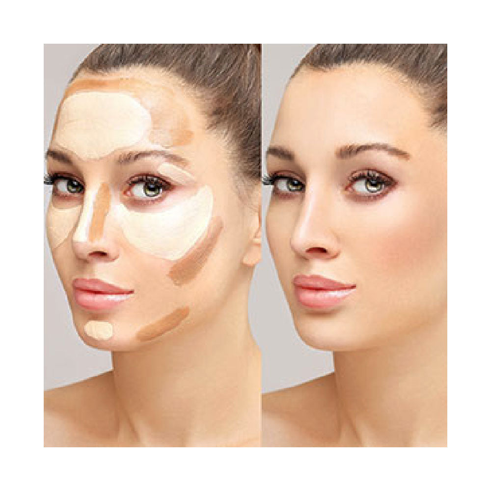 Refect Beauty LUNA Contour Set showing a model before and after applying highlight and contour makeup for definition.
