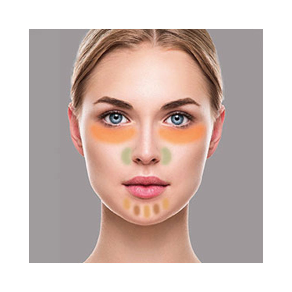 Refect Beauty LUNA Corrector Set applied to a woman's face to neutralize dark circles, redness, and skin dullness.