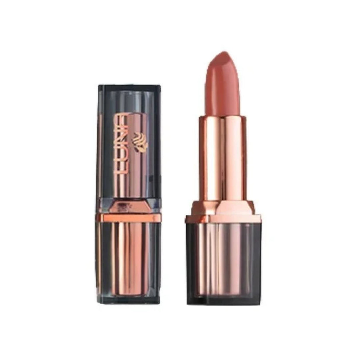Refect Beauty LUNA Extra Creamy lipstick in a nude shade with a rose gold and translucent black tube