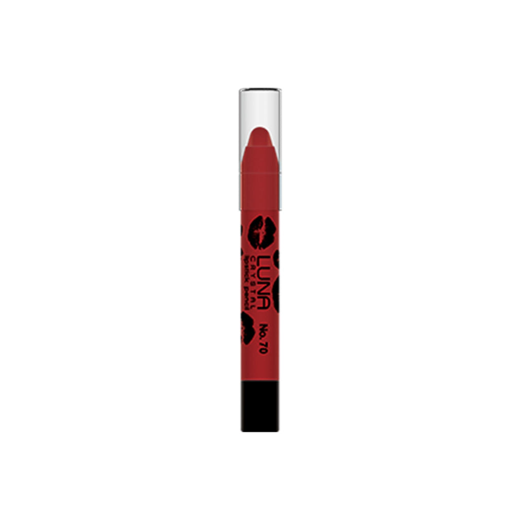 Refect Beauty Luna Crystal Lipstick Pencil in a vibrant red shade with a clear cap and kiss-print design