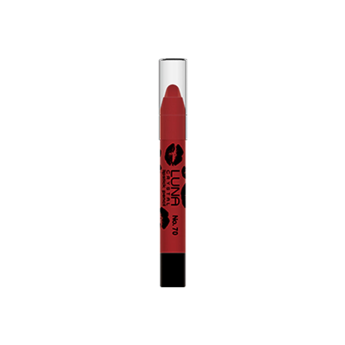 Refect Beauty Luna Crystal Lipstick Pencil in a vibrant red shade with a clear cap and kiss-print design