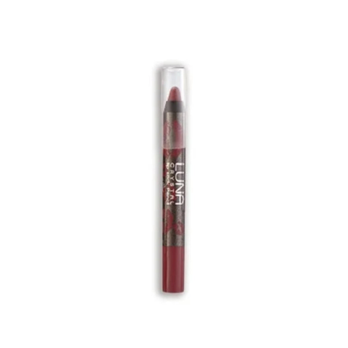 Refect Beauty LUNA Crystal Lipstick Pencil in a deep berry shade with a clear cap for precise lip definition.
