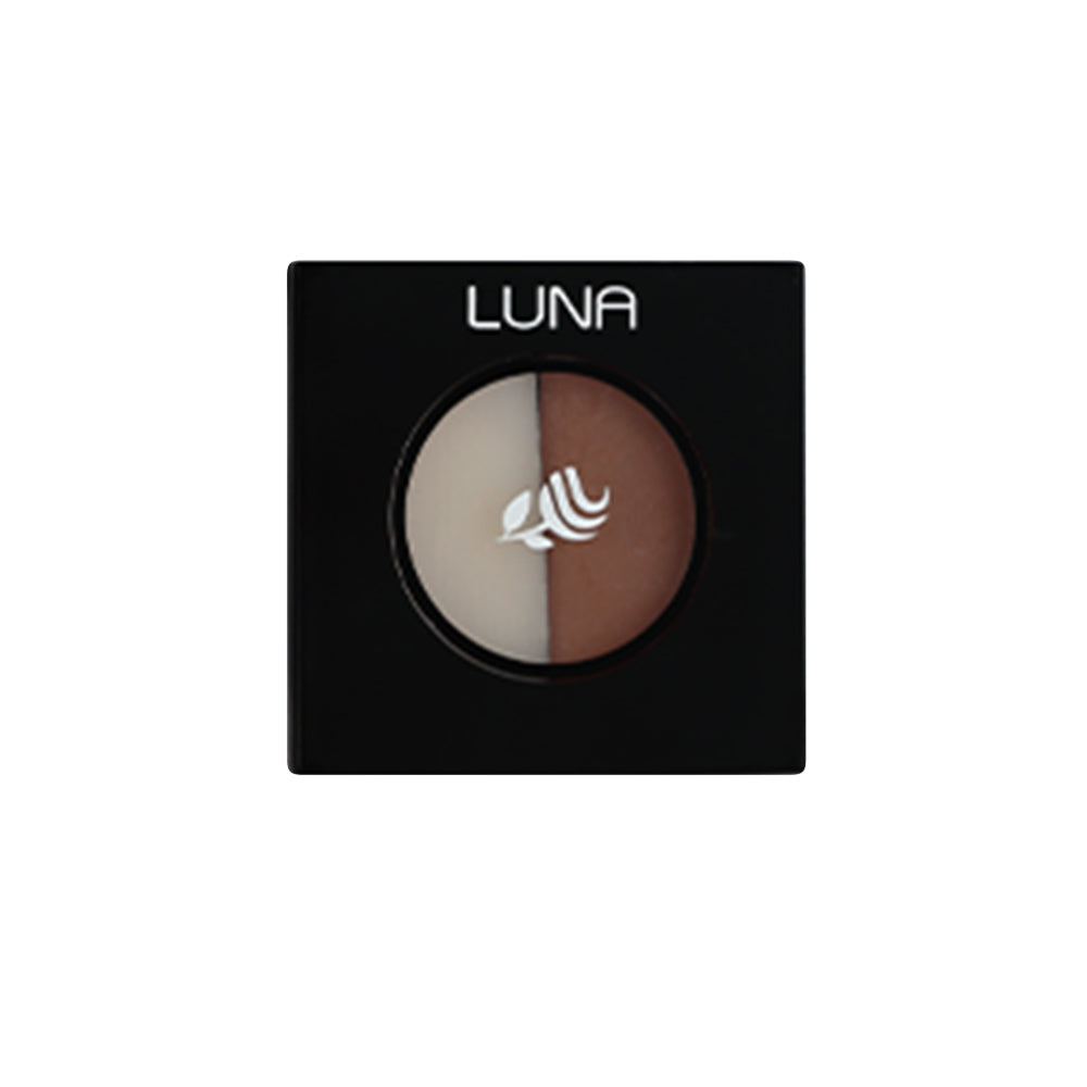Refect Beauty LUNA dual-shade eyebrow powder in a black compact for natural brow definition and filling.