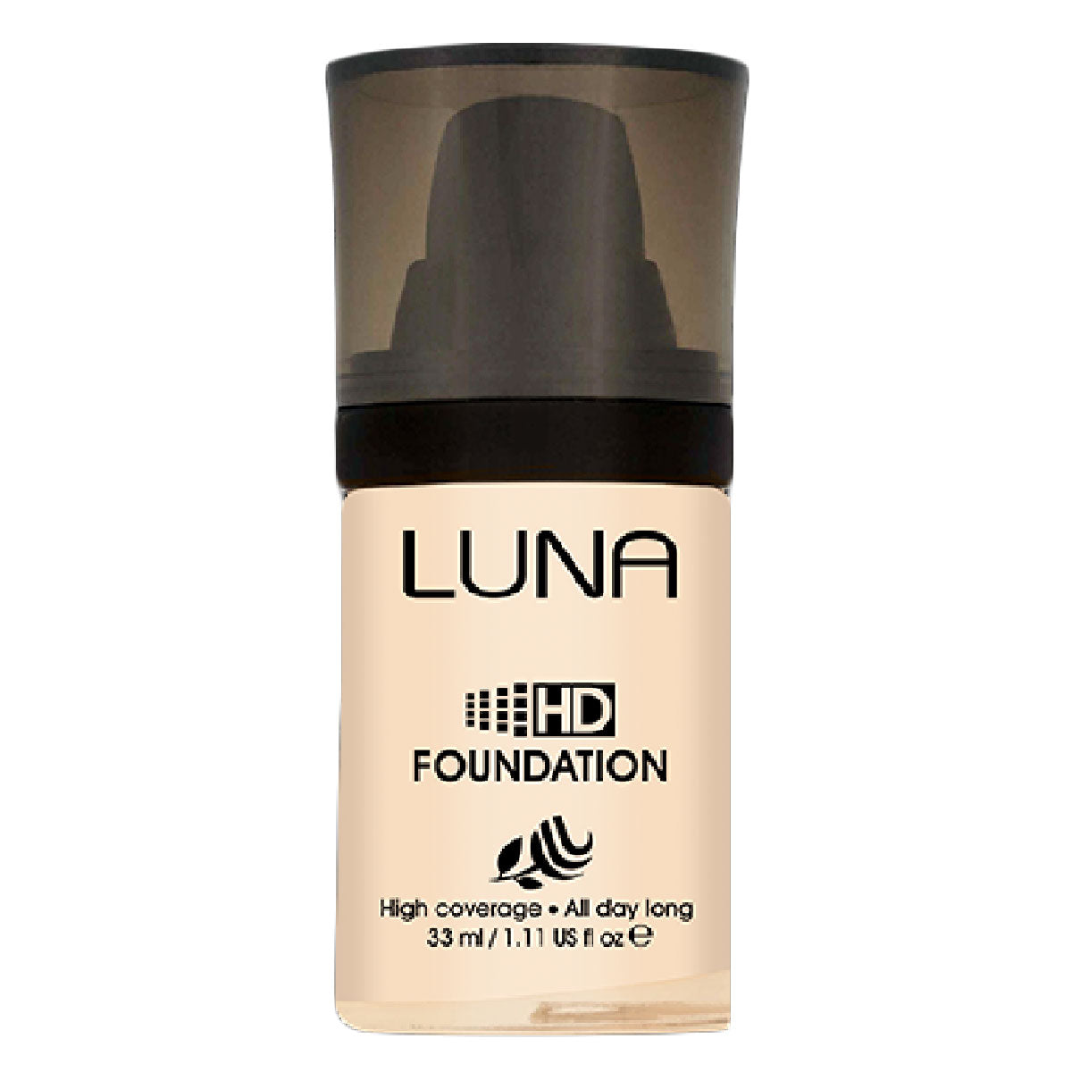 Refect Beauty LUNA HD liquid foundation in a glass bottle with a black cap for smooth and flawless skin coverage