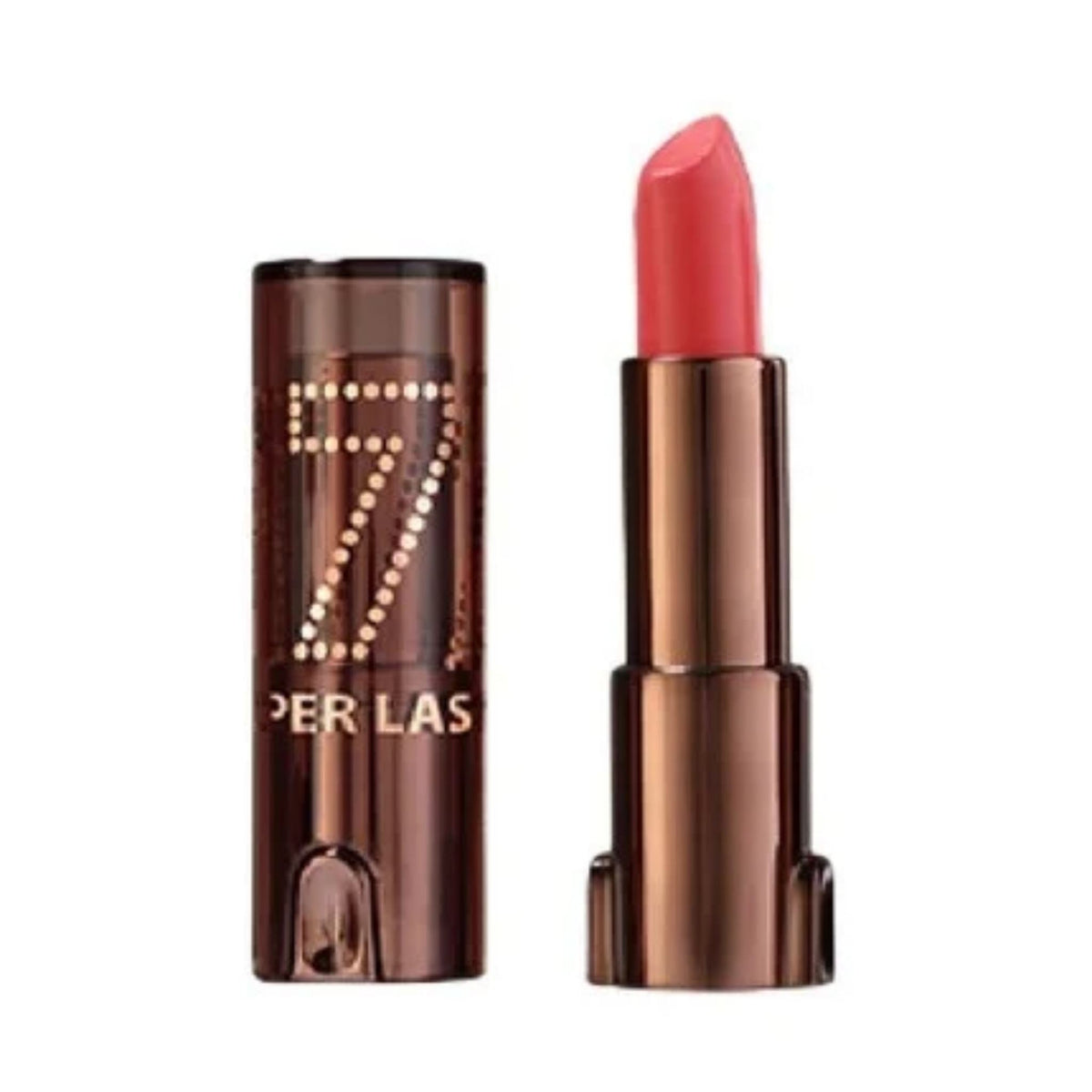 Refect Beauty LUNA Lipstick 7/11 in a vibrant coral shade with a metallic brown case and elegant design.