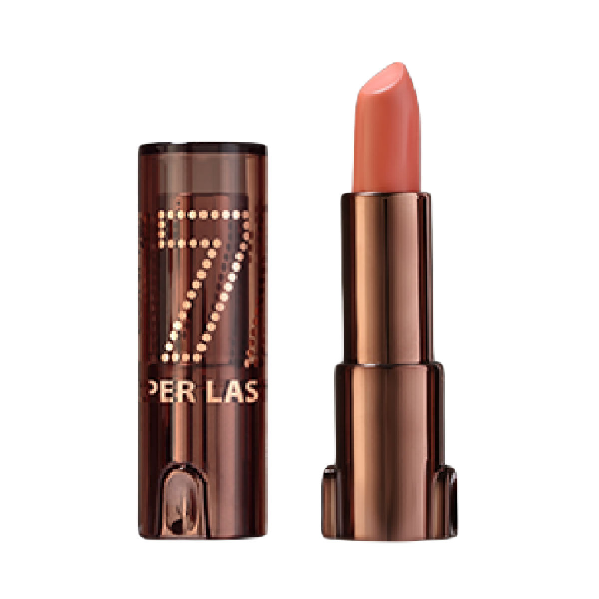 Refect Beauty LUNA 7/11 lipstick in a soft peach shade with a metallic brown casing and cap.