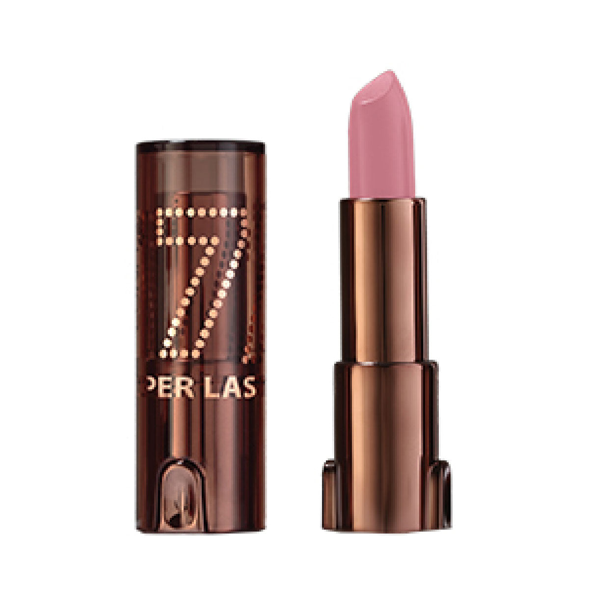 Refect Beauty LUNA Lipstick 7/11 in a soft pink shade with a metallic brown case featuring a dotted number seven design