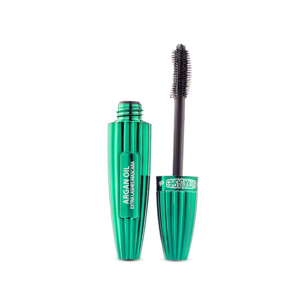 Refect Beauty Luna Extra Lashes Mascara in a metallic green tube with an oval-shaped brush for volumizing application.