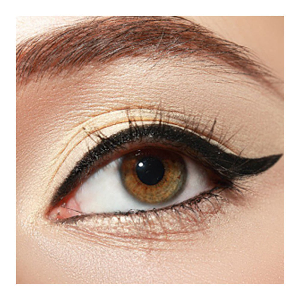 Refect Beauty LUNA Matic Eyeliner applied as a precise black winged line on a hazel eye with neutral eyeshadow