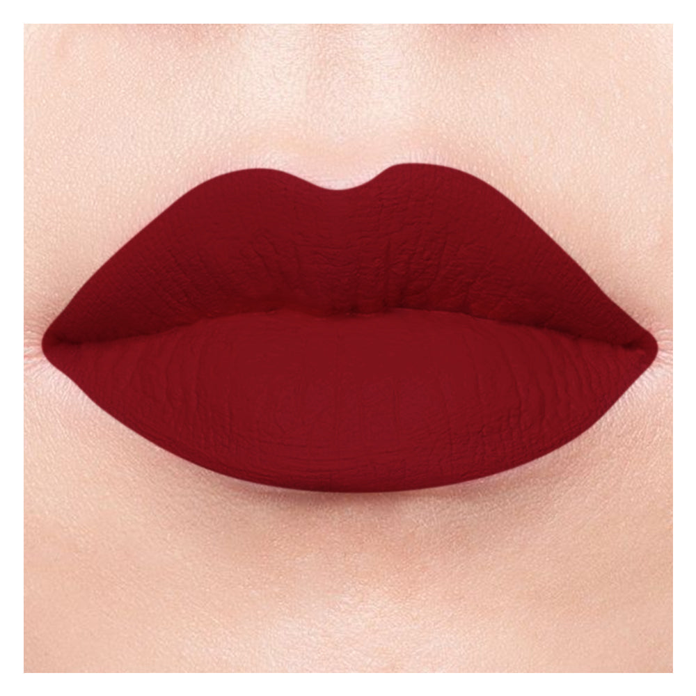 Refect Beauty Luna Matte Lipstick in a deep, rich red shade with a smooth, velvet matte finish on lips.