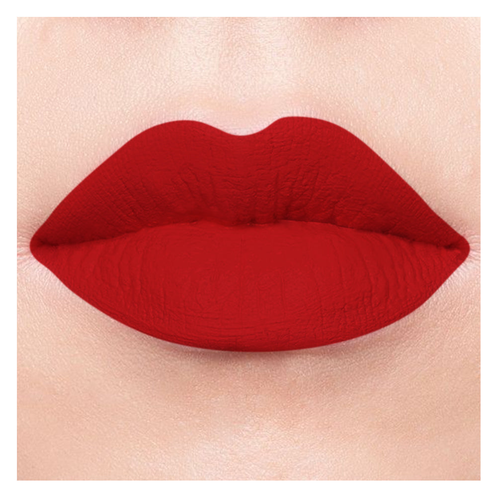 Refect Beauty Luna Matte Lipstick in a bold, rich red shade with a smooth, non-drying matte finish on lips.