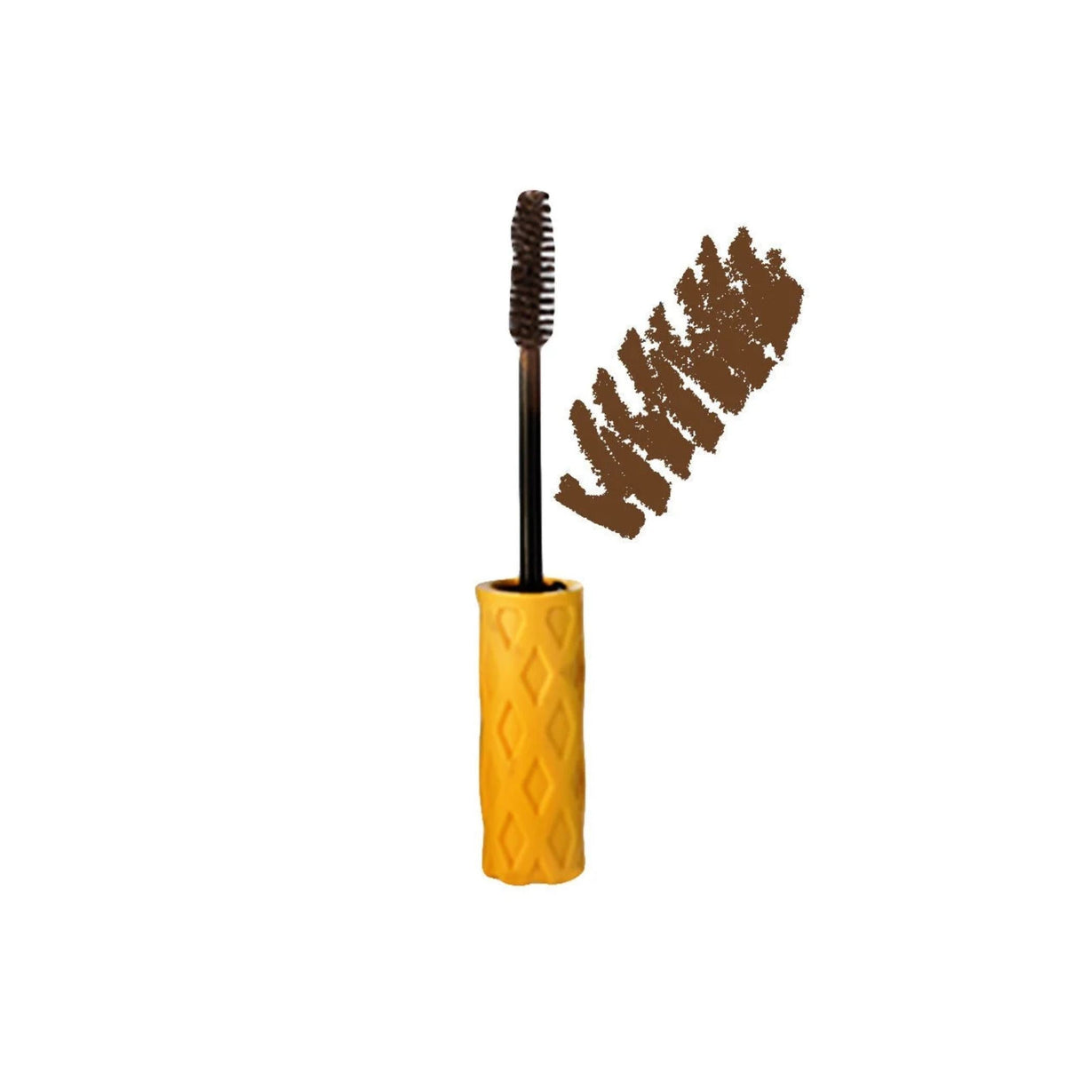 Refect Beauty LUNA Max Lashes mascara wand with a textured yellow handle and dark brown mascara swatch.