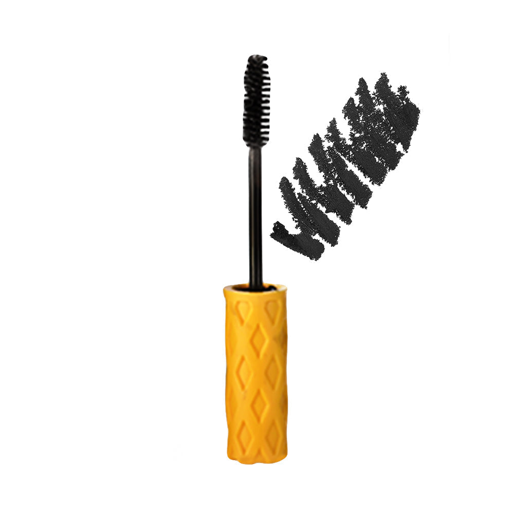 Refect Beauty LUNA Max Lashes Mascara with a textured yellow handle and black mascara wand showing a pigment swatch.