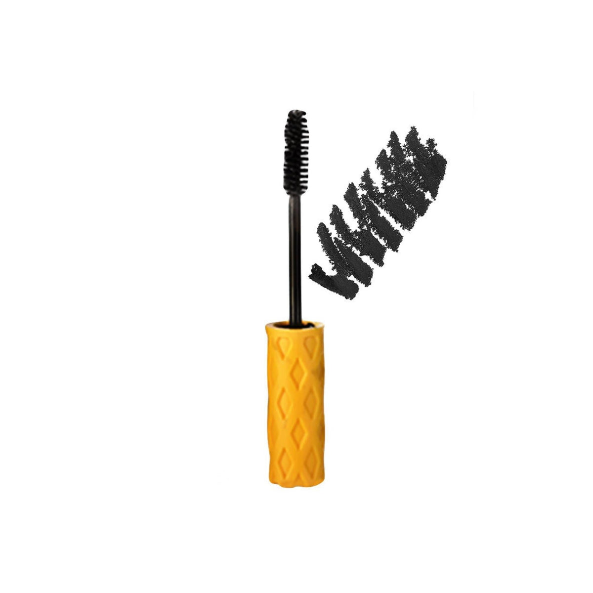 Refect Beauty LUNA Max Lashes Mascara with a textured yellow handle and a black mascara wand showing pigment swatch