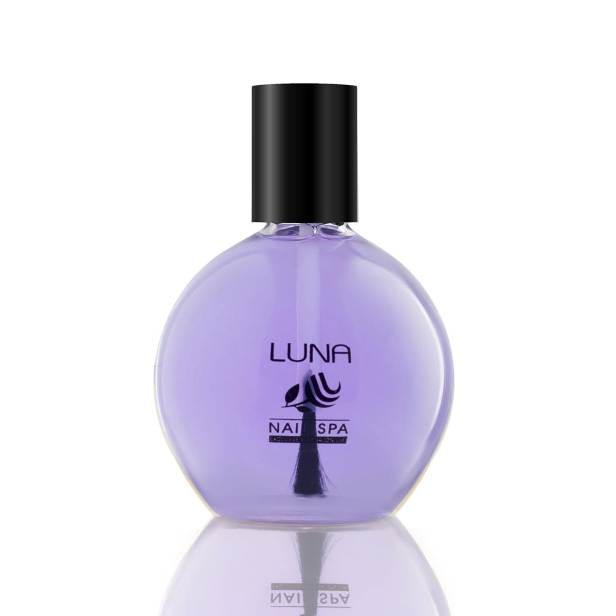 Refect Beauty Luna Nail Spa Diamond Hardener in a round glass bottle with purple liquid and a black cap