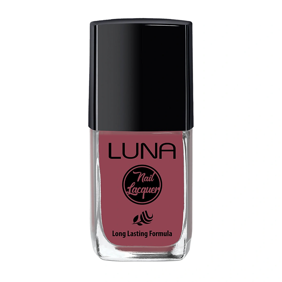 Refect Beauty Luna Nail Lacquer in a dusty rose shade with a high-gloss, long-lasting formula in a glass bottle.