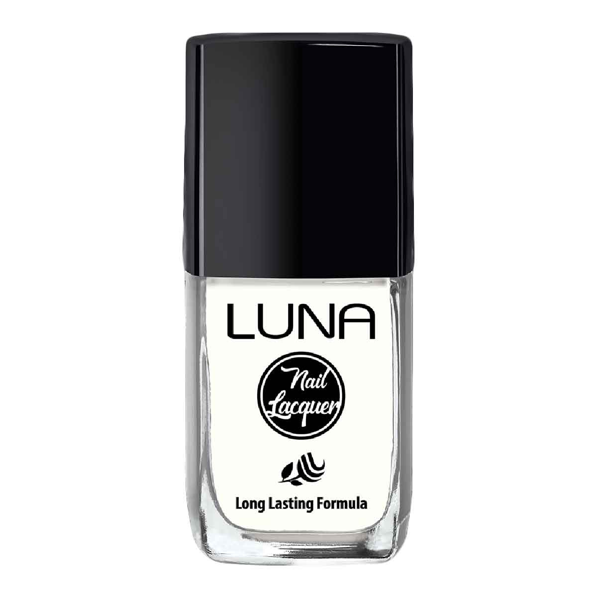 Refect Beauty LUNA nail lacquer bottle with a glossy white polish and a sleek black cap for a smooth finish
