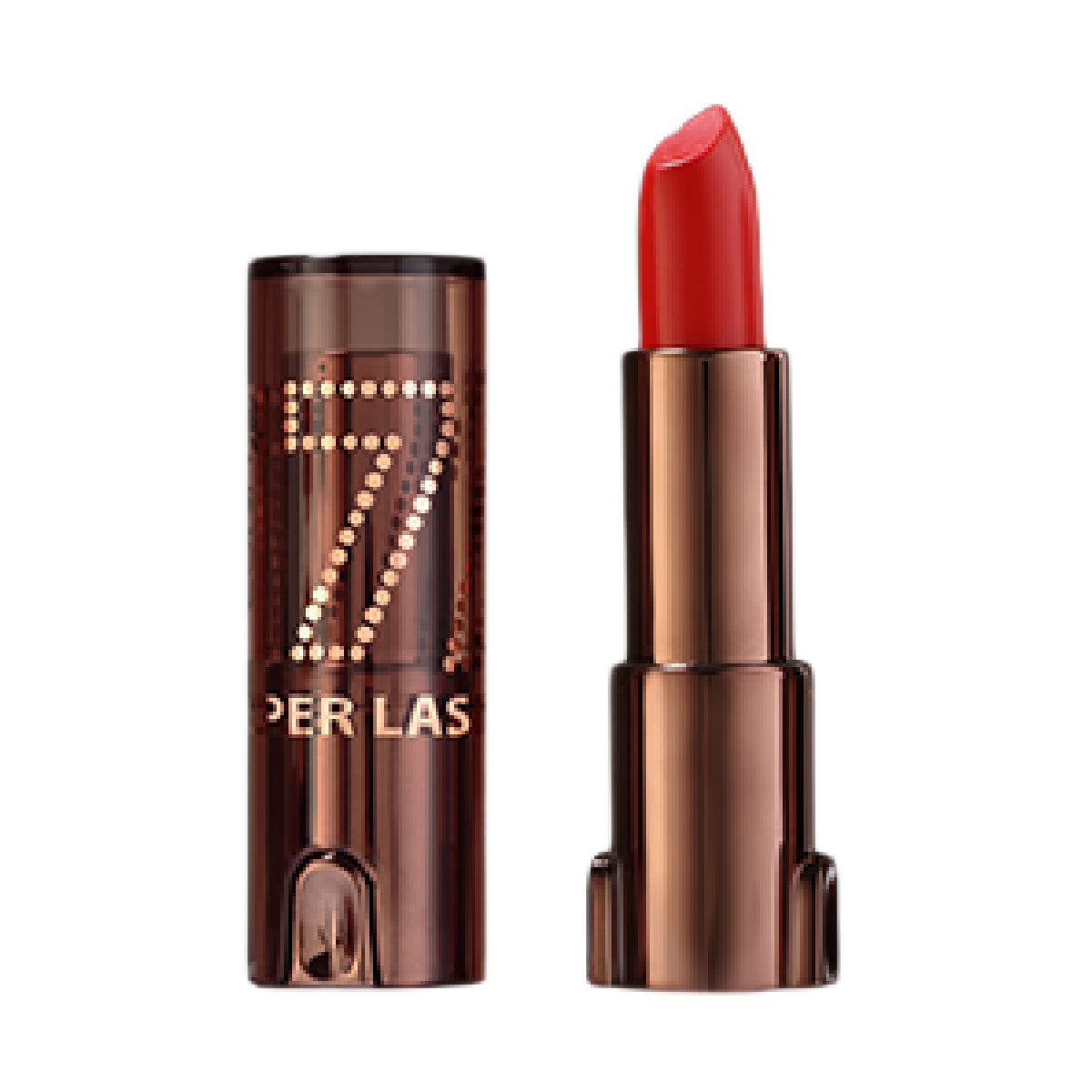 Refect Beauty LUNA Lipstick 7/11 in a vibrant red shade with a metallic bronze casing and cap.