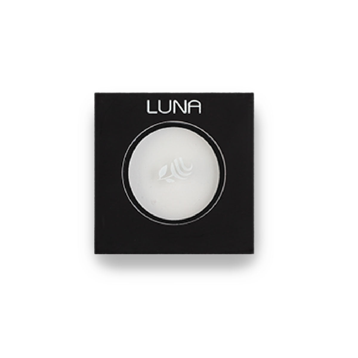 Refect Beauty LUNA eyeshadow in a square black compact with a white powder shade featuring an embossed floral logo.