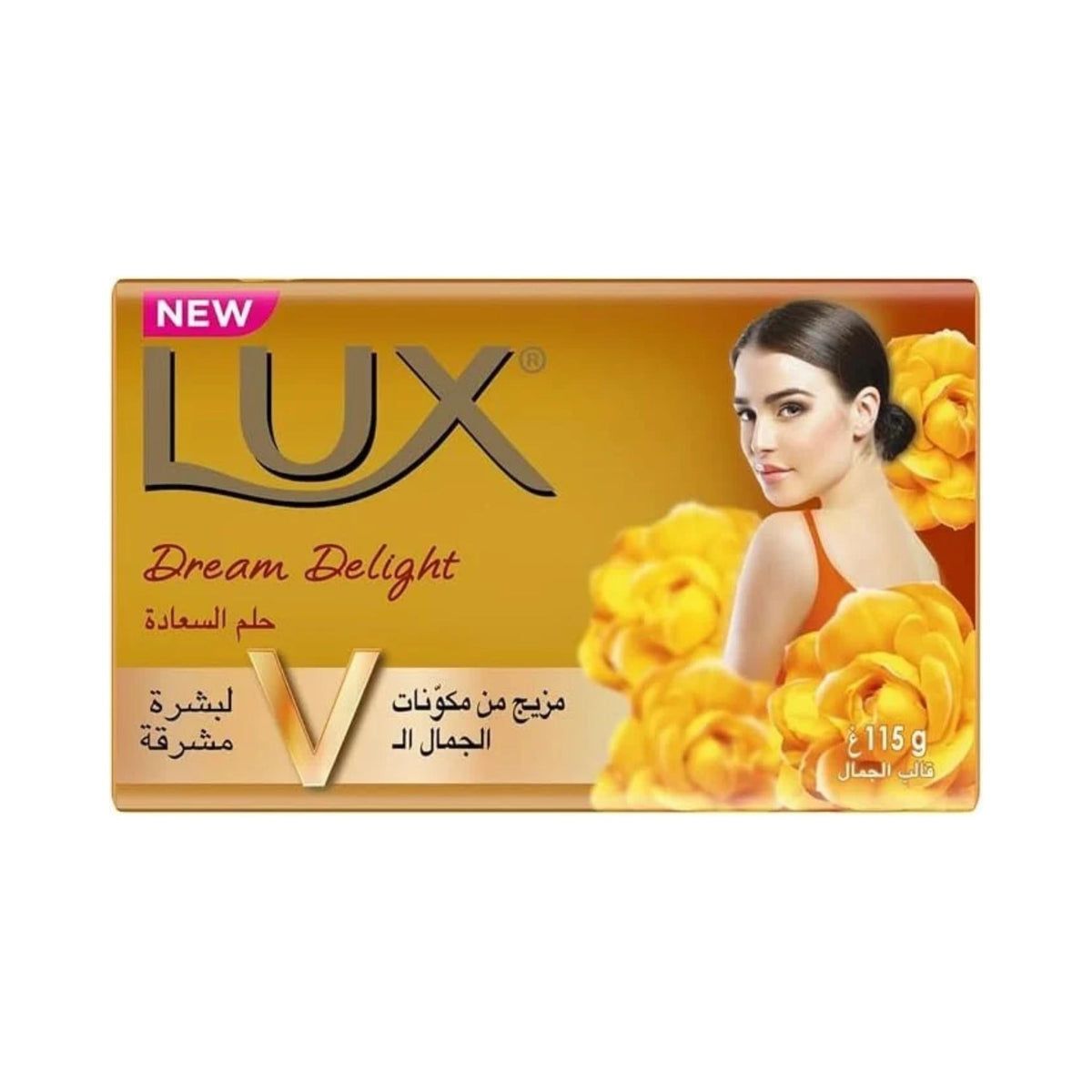 Refect Beauty Lux Dream Delight beauty soap bar in gold packaging with floral accents and model illustration