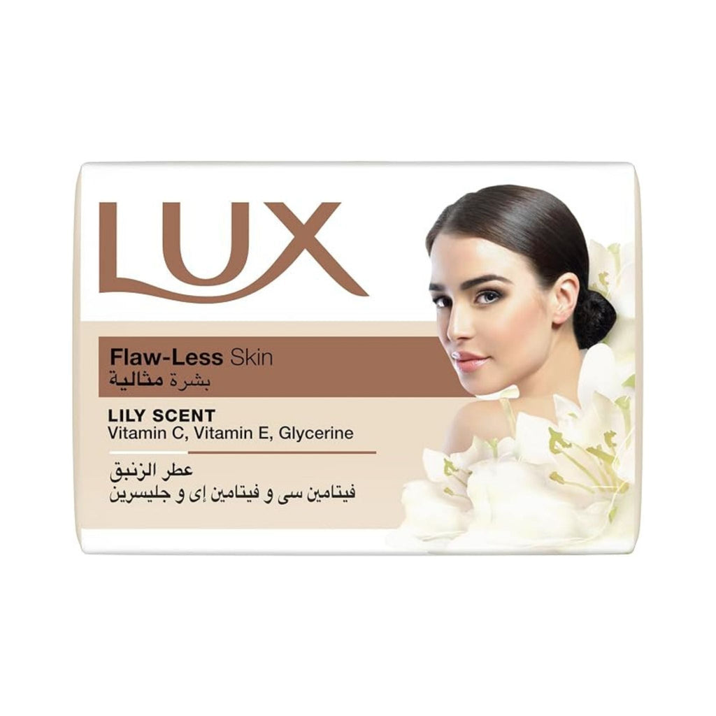 Refect Beauty Lux Flaw-Less Skin bar soap with lily scent, Vitamin C, Vitamin E, and Glycerin for radiant skin.