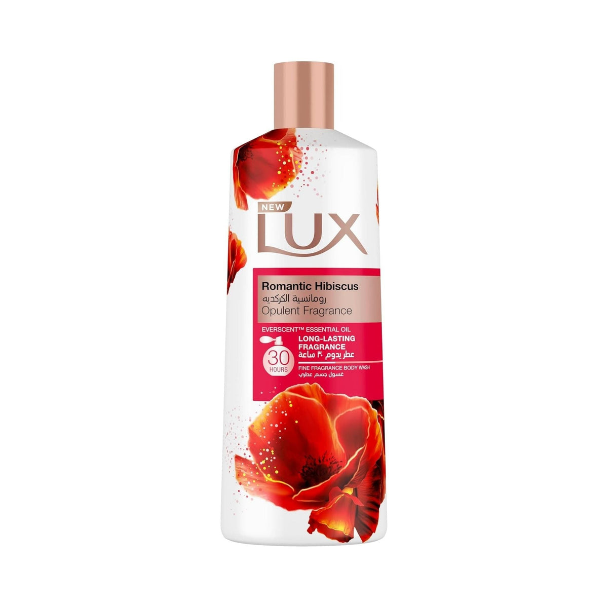 Refect Beauty Lux Romantic Hibiscus body wash bottle with floral design and long-lasting fragrance label