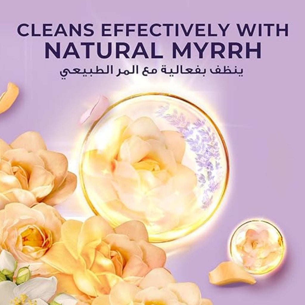 Refect Beauty Lux hand wash featuring jasmine flowers and almond oil in a soft purple background